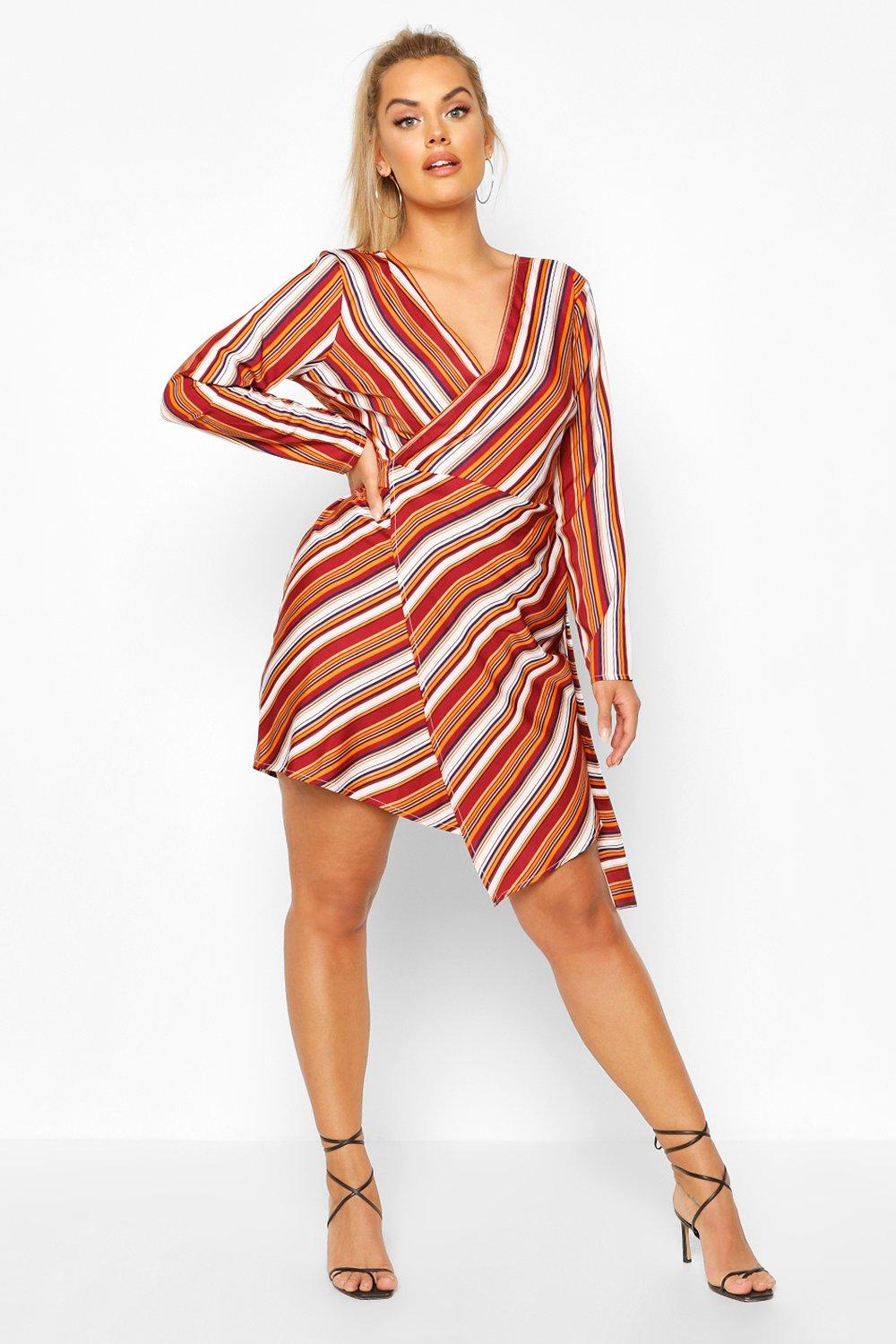 multi stripe wrap dress