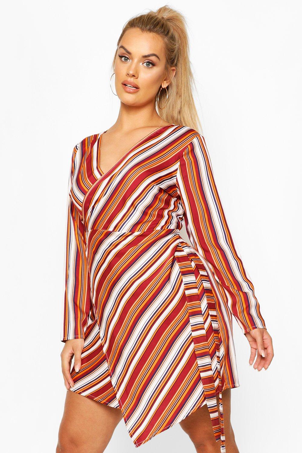 multi stripe wrap dress