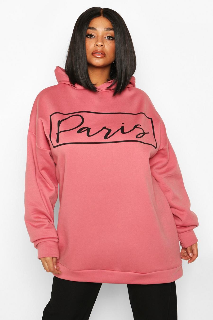 Blush rosa Plus - Paris Oversize hoodie med slogan