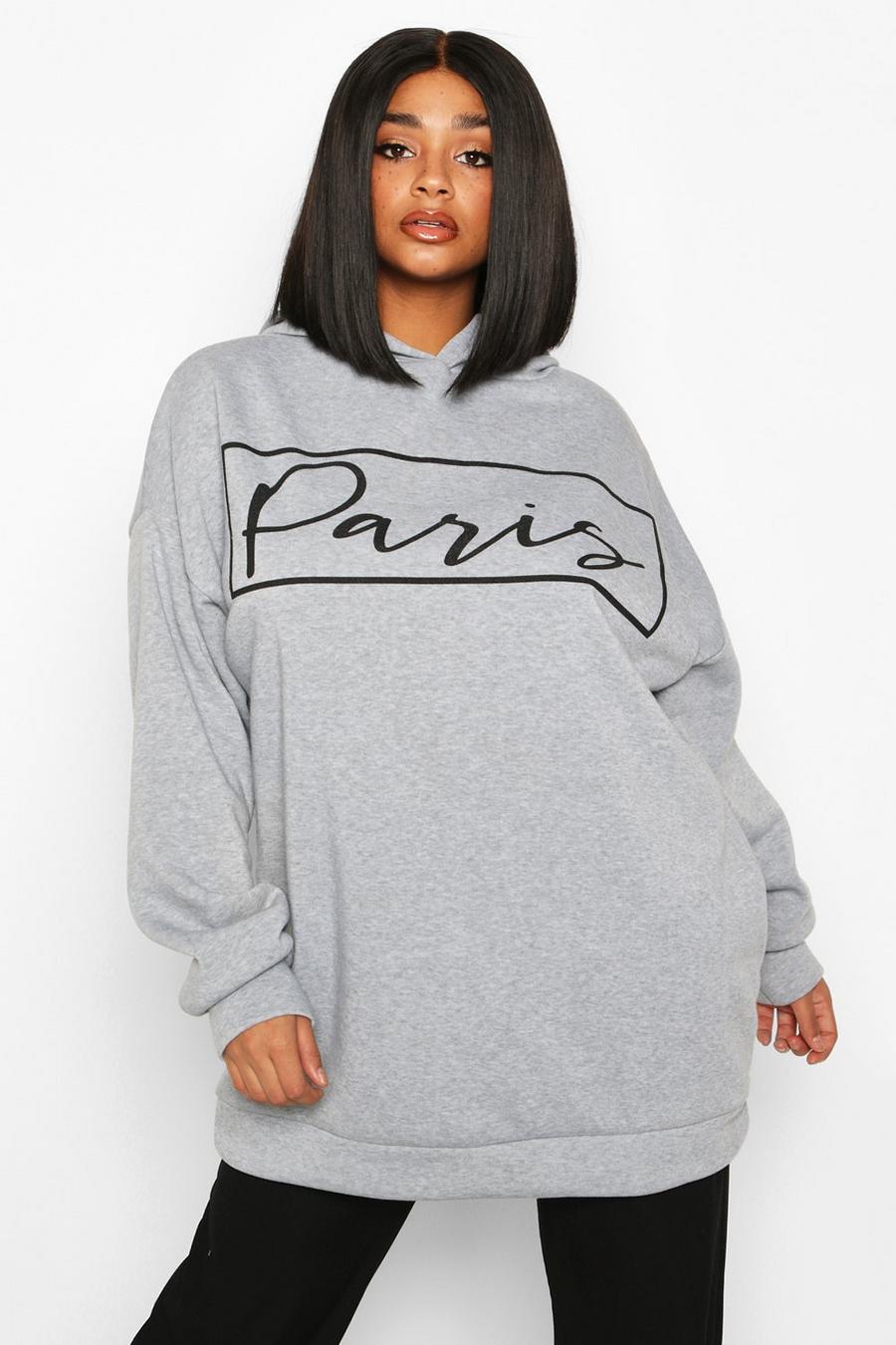 Grey Plus Paris Slogan Oversized Hoodie