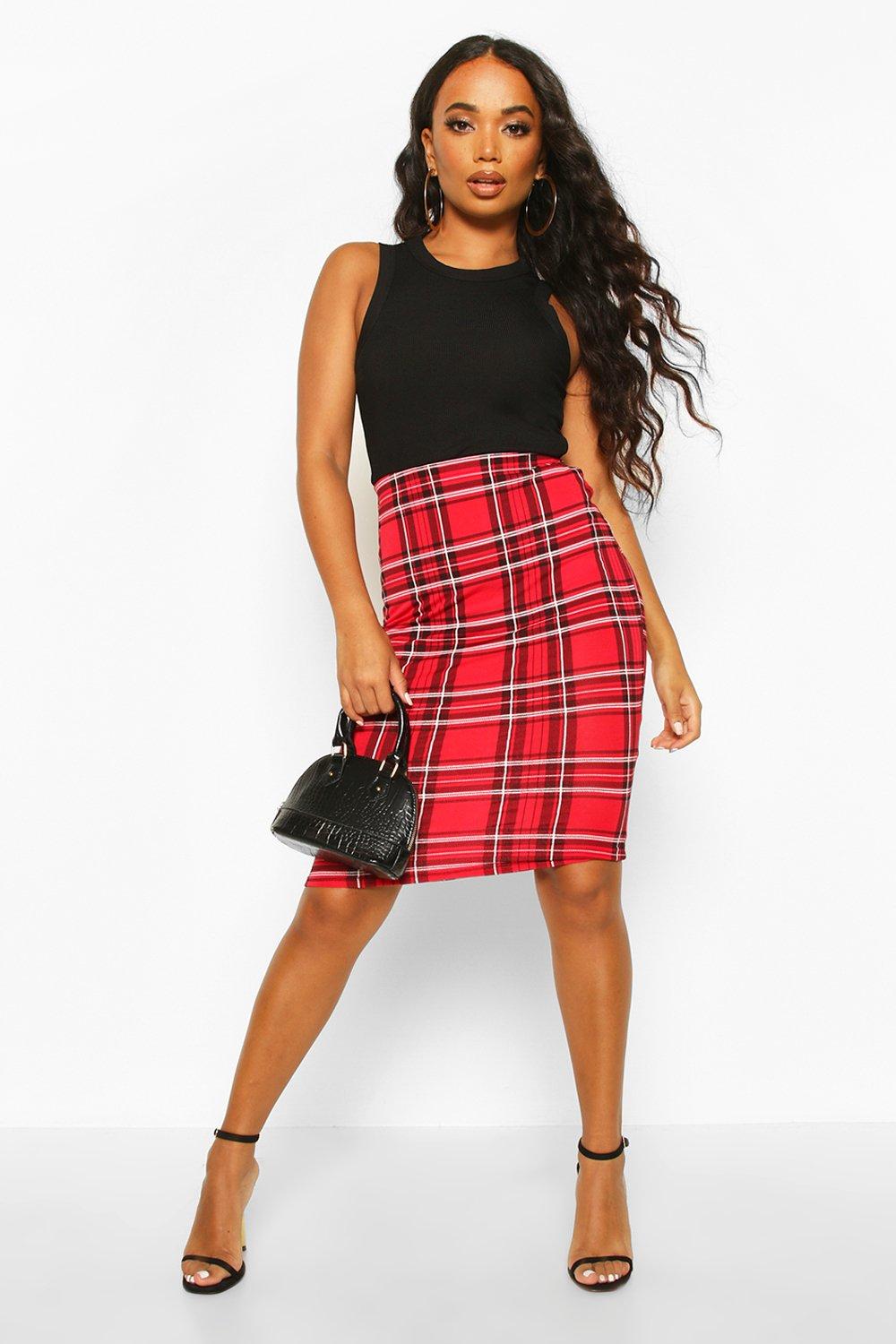 Petite plaid outlet midi skirt