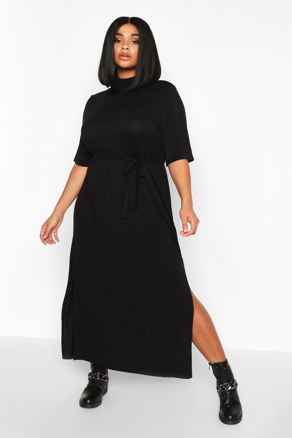 black high neck t shirt dress