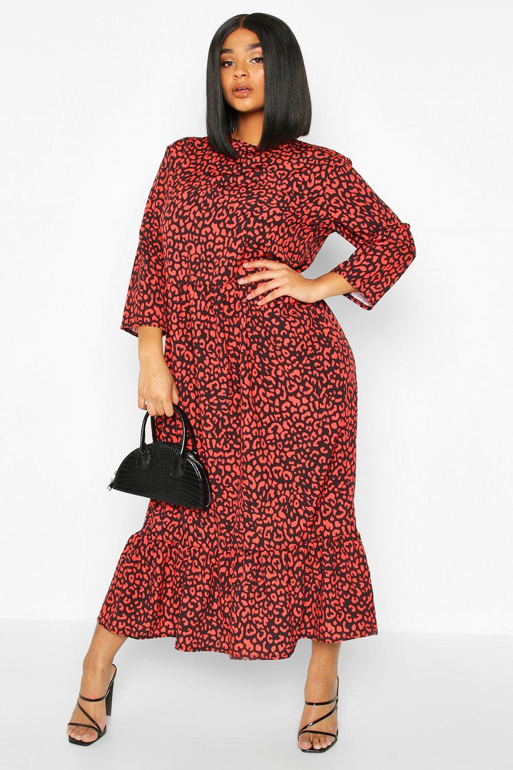 boohoo plus leopard midi dress