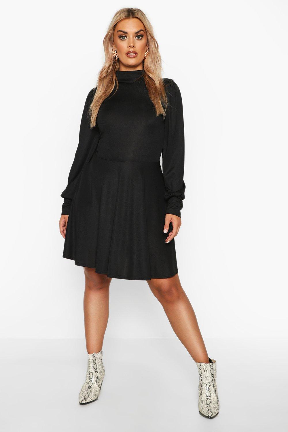 black high neck skater dress