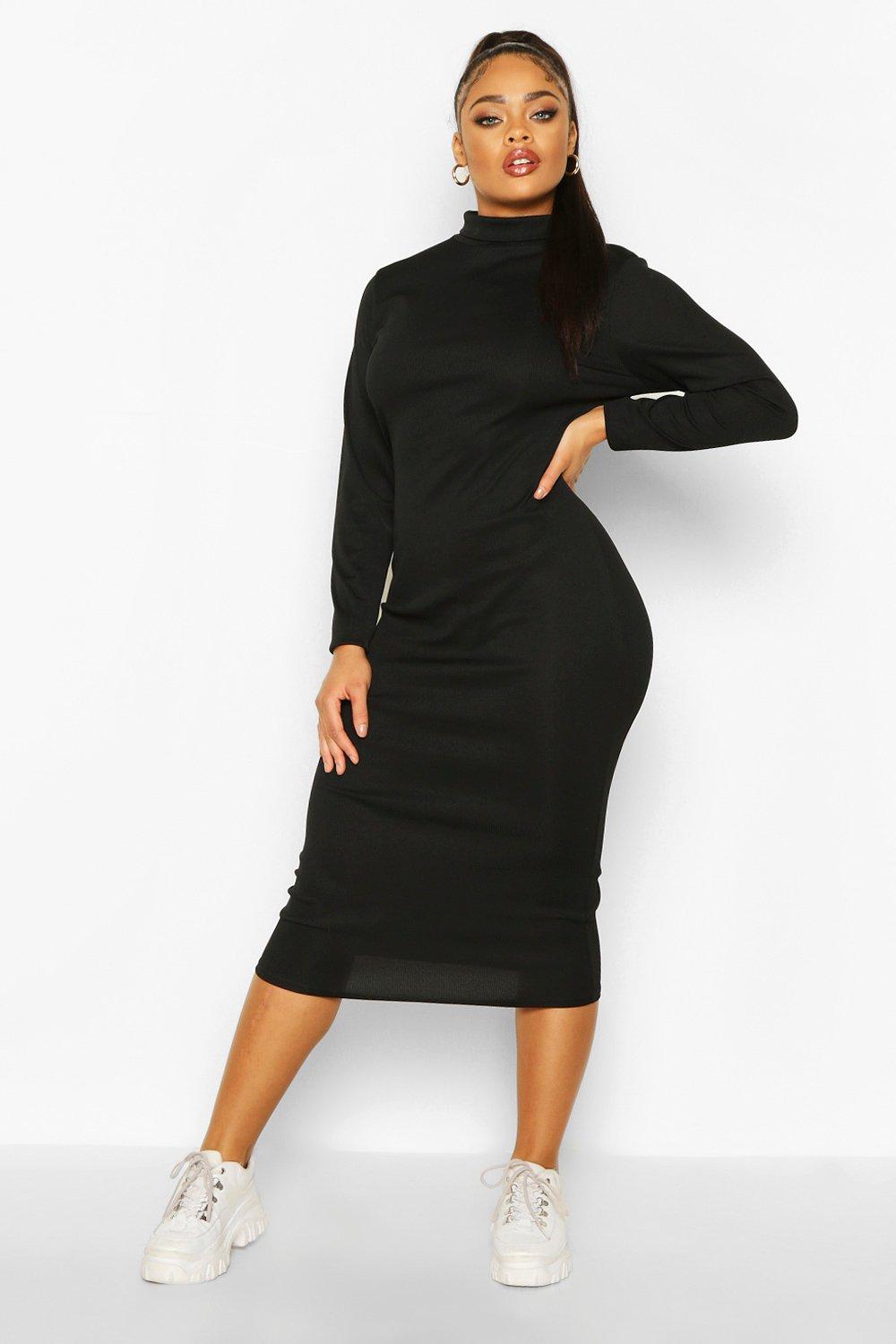 black roll neck midi dress