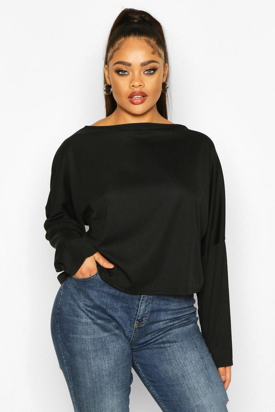 Plus Soft Rib Batwing Sleeve Top image number 1