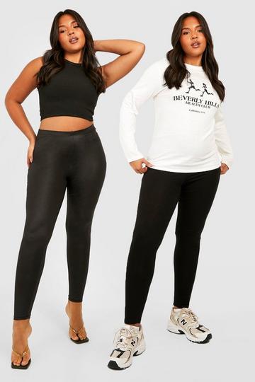 Plus 2 Pack Pu Leggings & Basic Leggings black