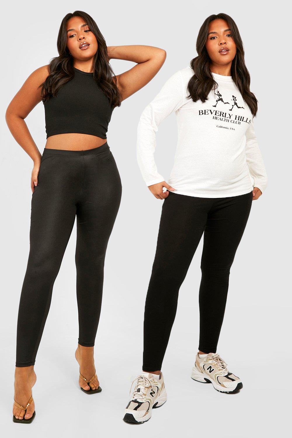 Plus 2 Pack Pu Leggings Basic Leggings boohoo UK