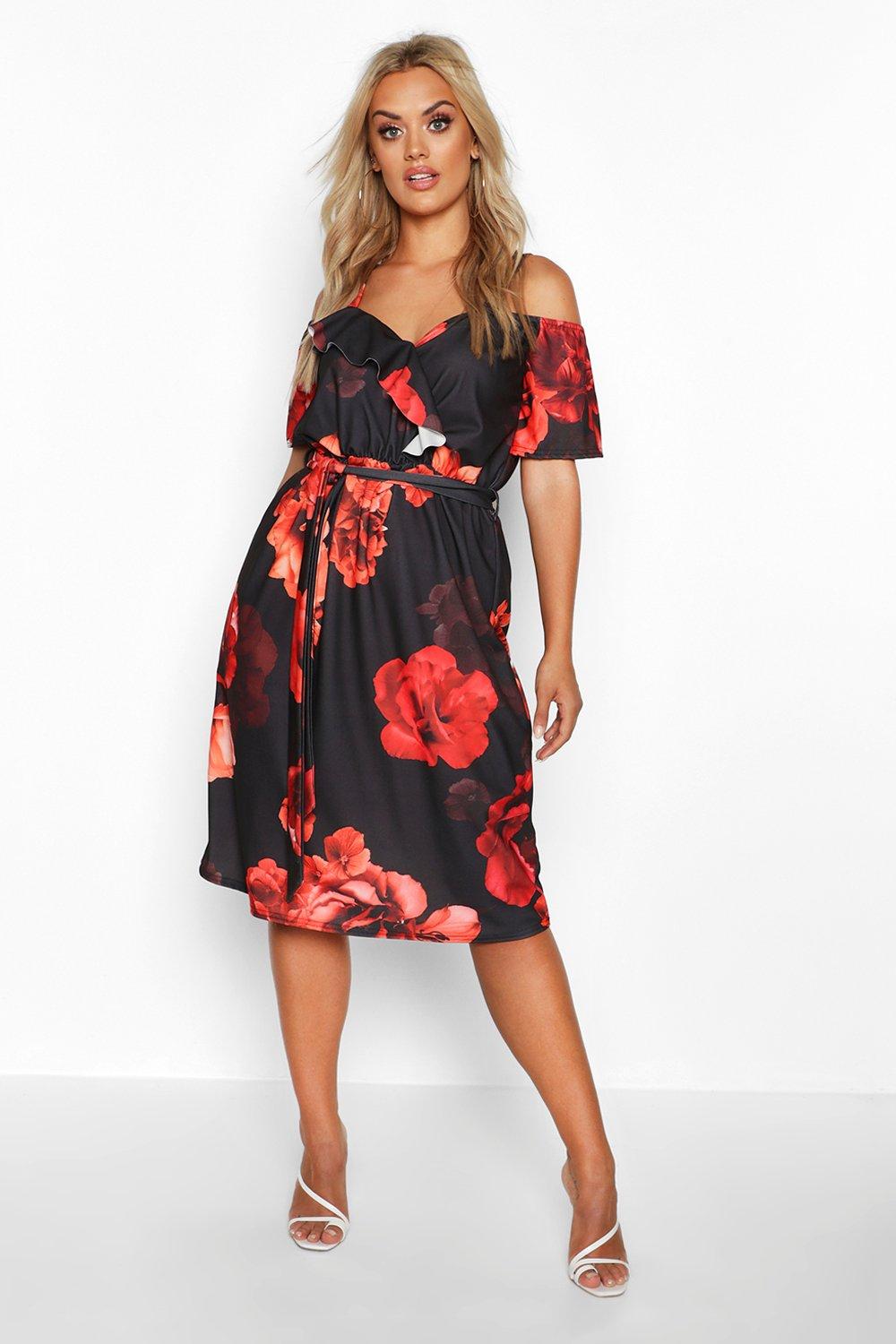 black floral plunge pinafore dress