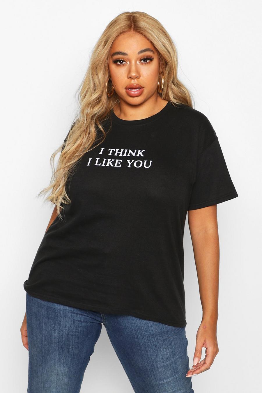 Plus T-Shirt mit „I Think I Like You“-Slogan image number 1
