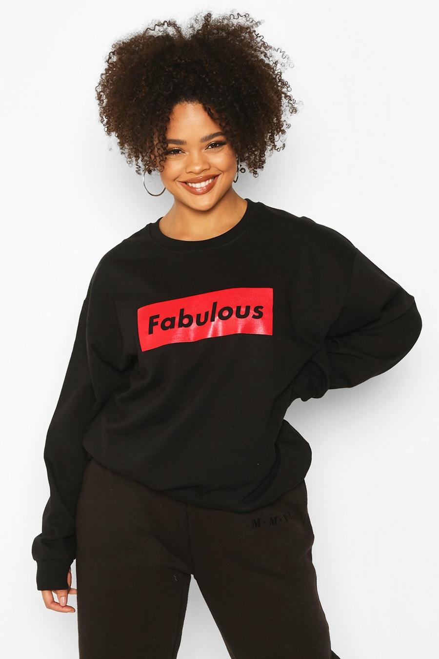Plus Pullover mit „Fabulous“-Slogan image number 1