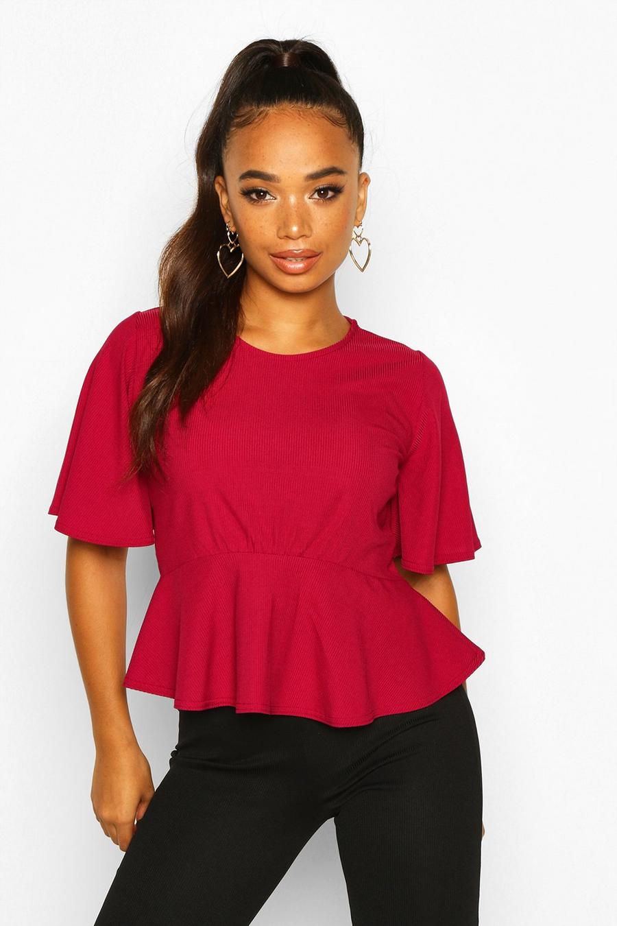 Berry Petite Angel Sleeve Ribbed Top image number 1