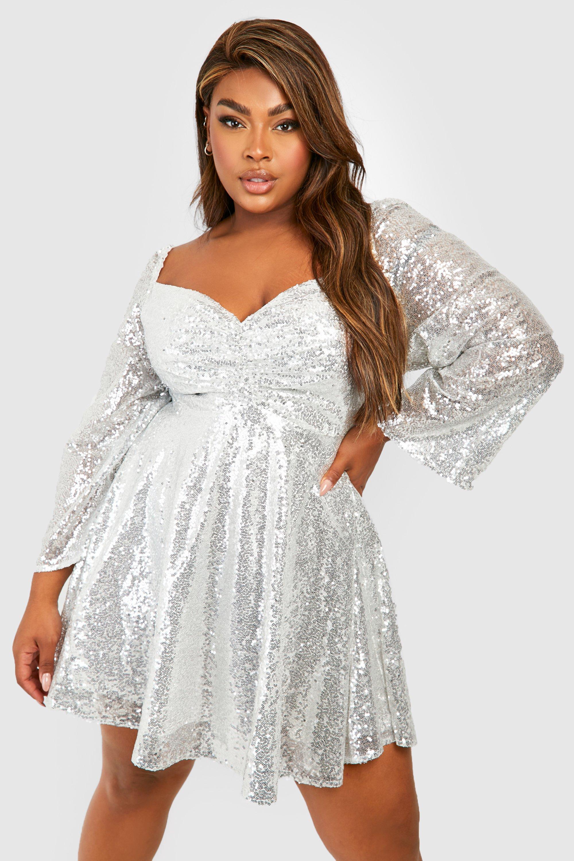 silver sequin skater dress