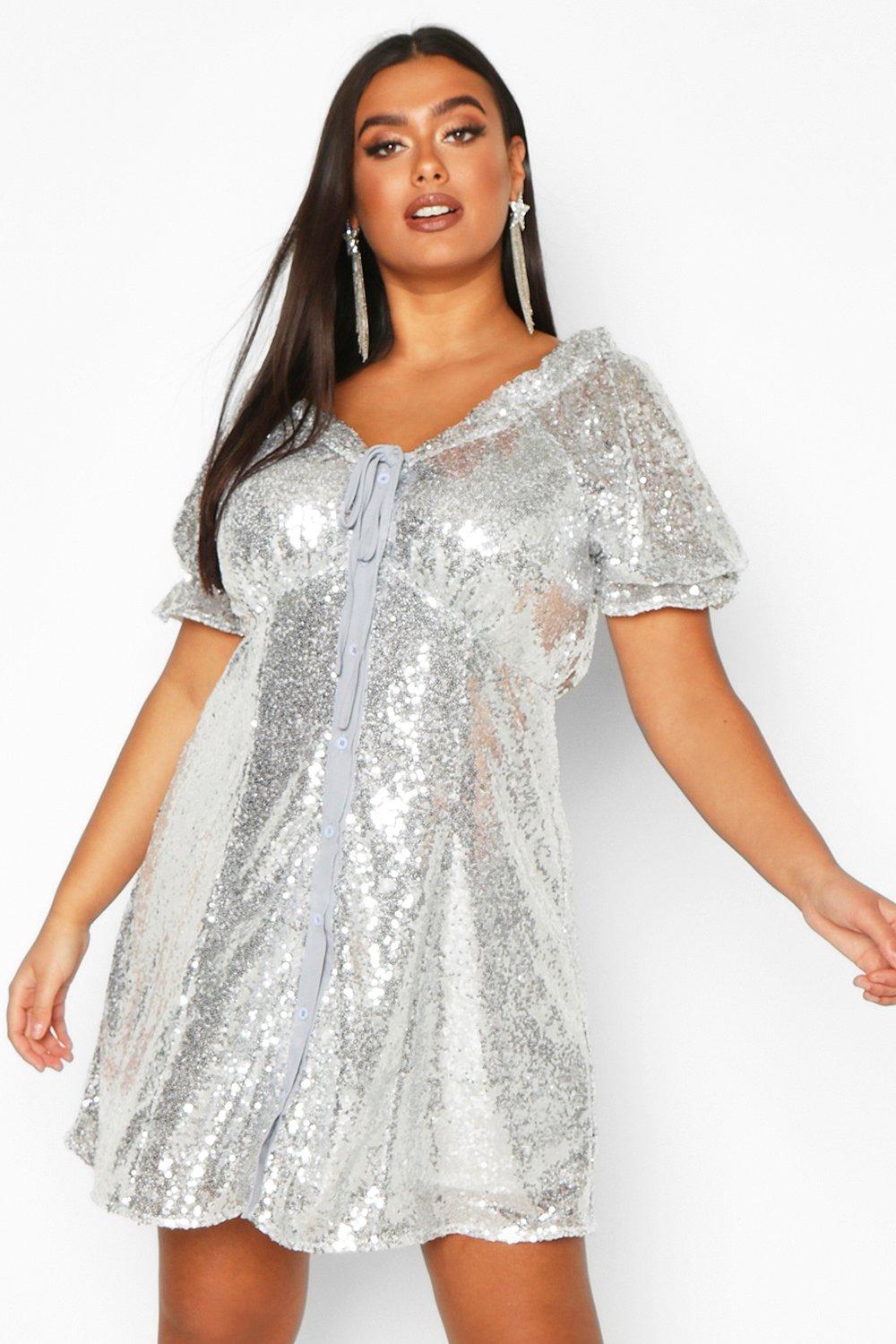 sequin puff sleeve dress