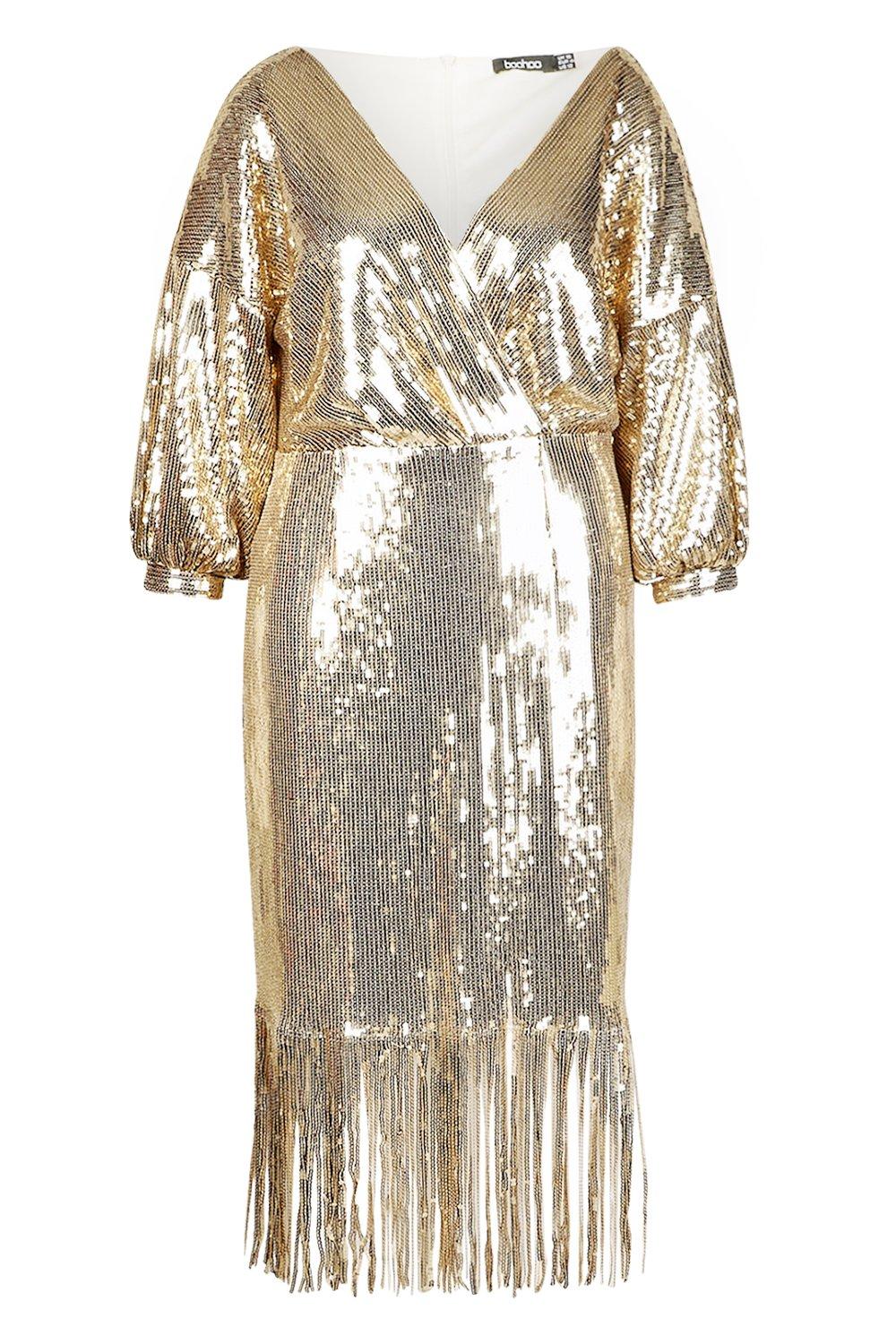 Boohoo plus metallic outlet spot wrap midi dress