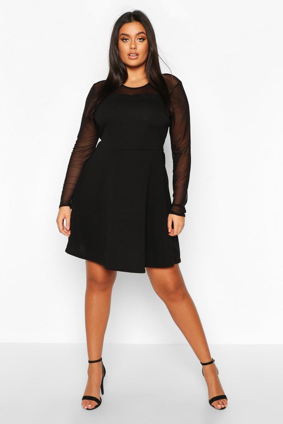 Black Plus Mesh Scallop Edge Skater Dress image number 1