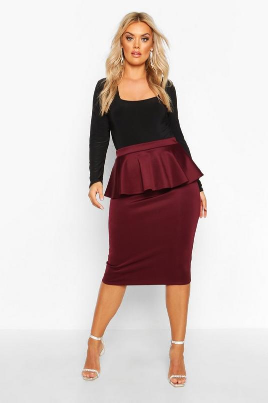Women's Plus Scuba Peplum Midi Skirt | Boohoo UK