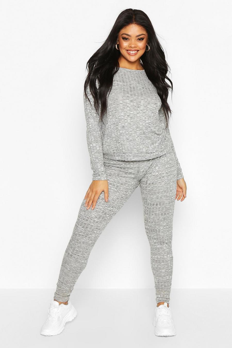 Grey grå Plus Rib Top And Jogger Co-Ord image number 1