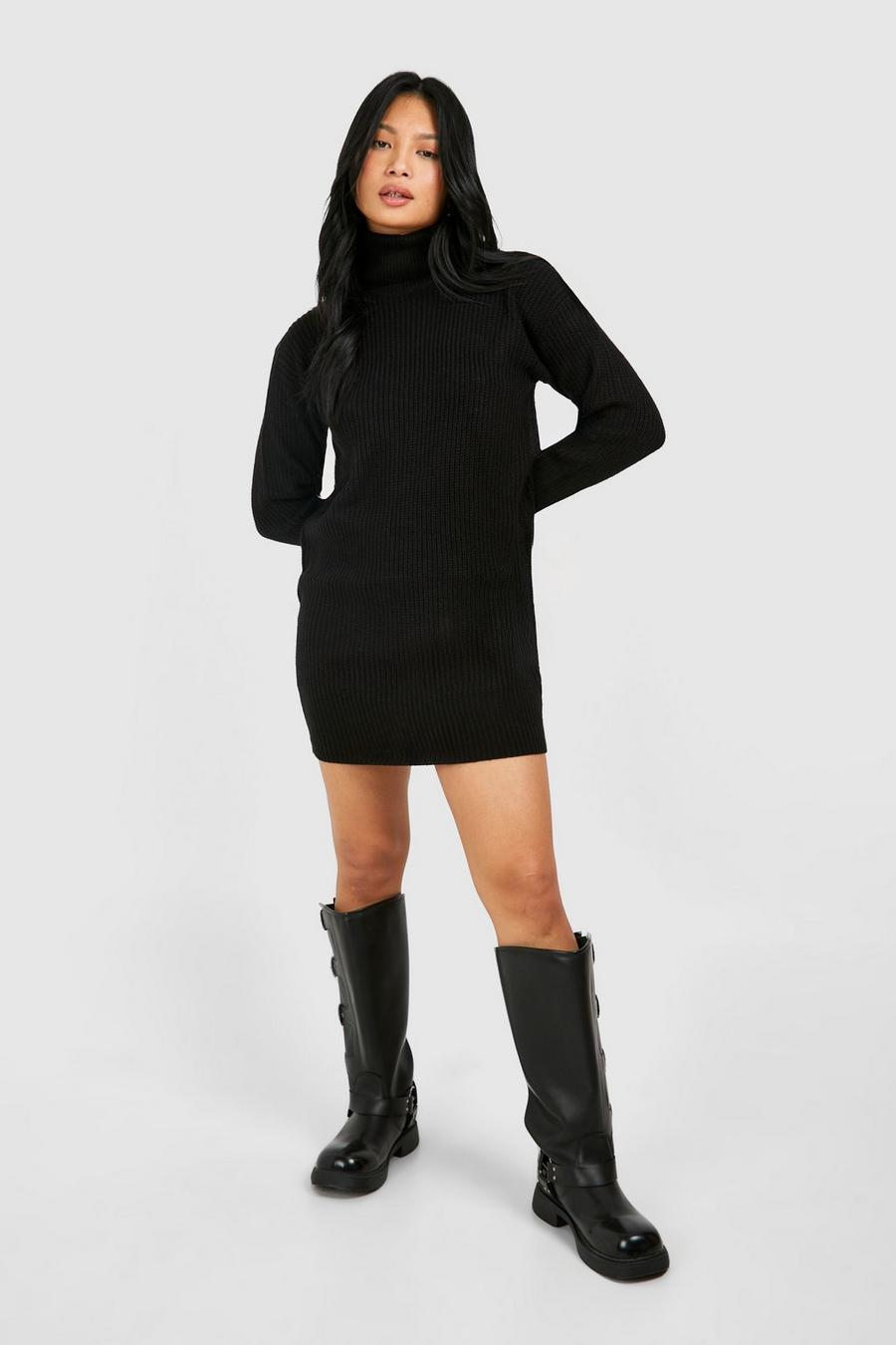 Black Petite Turtleneck Sweater Dress