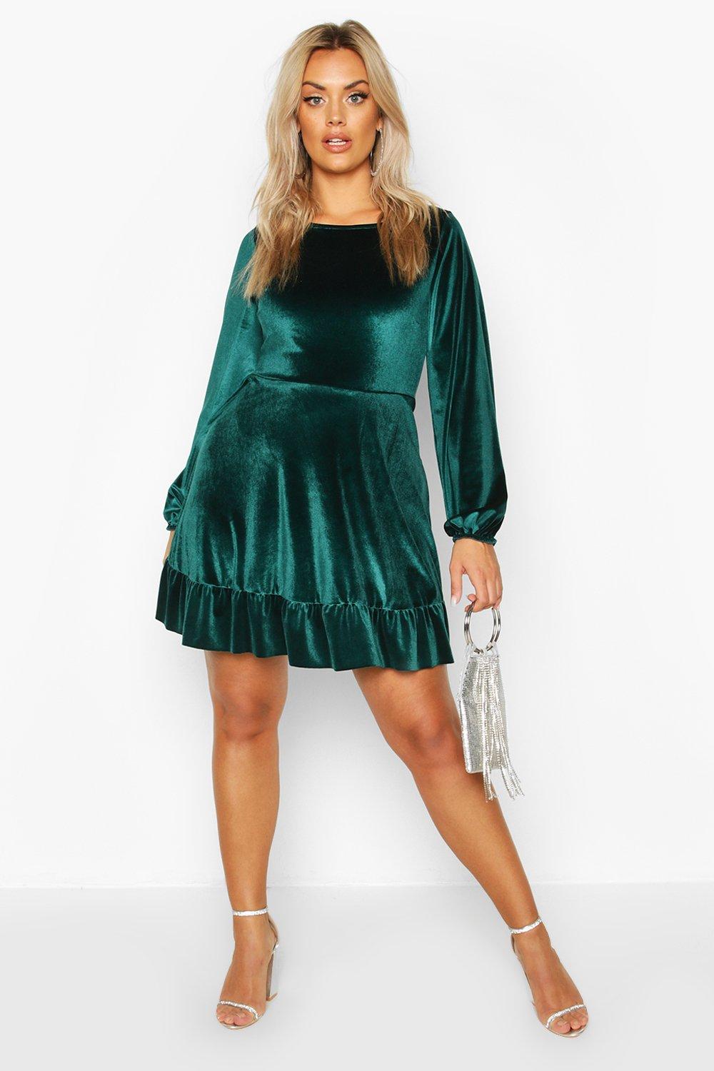 emerald green dress boohoo