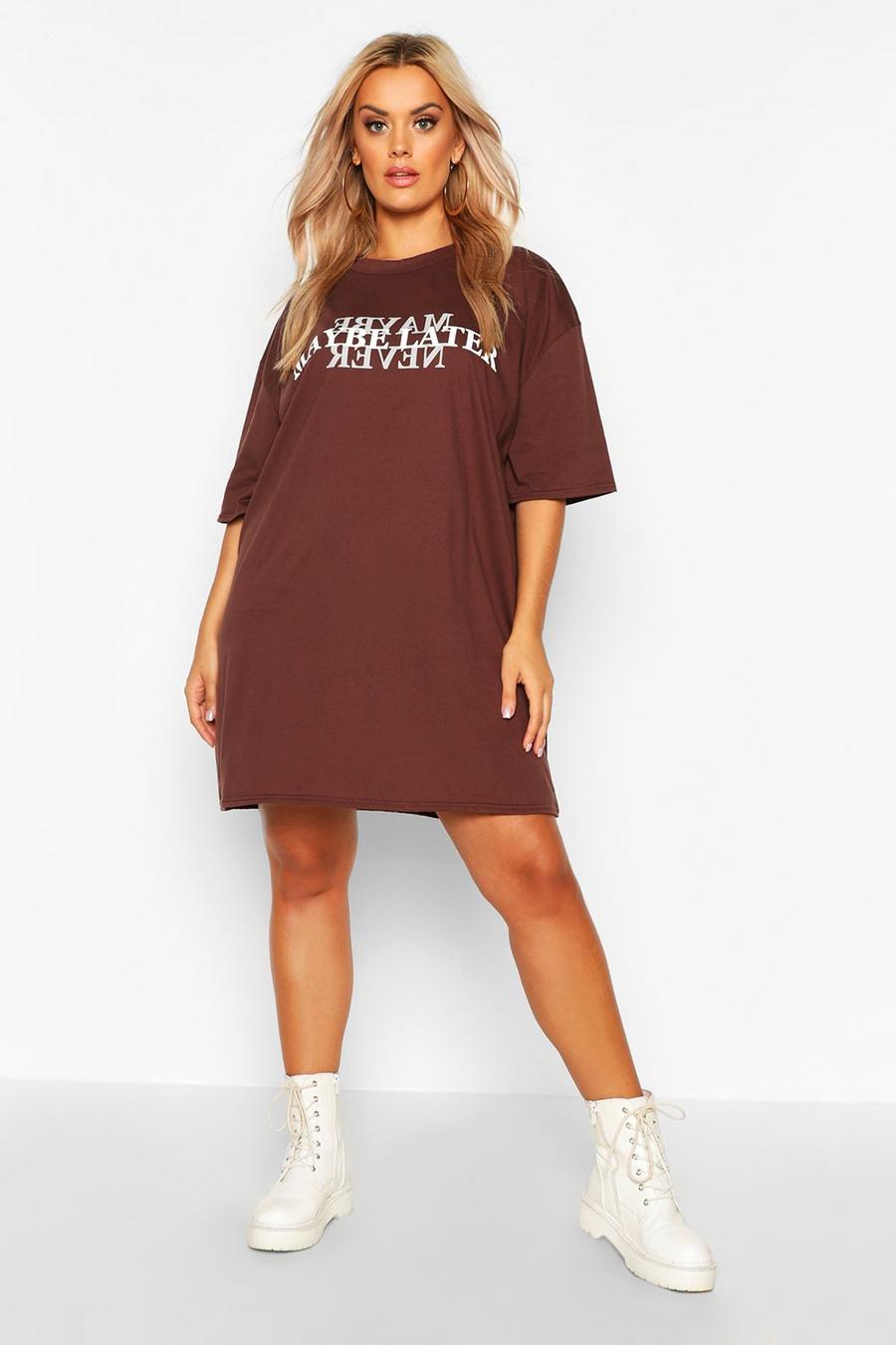 Plus Oversized T-Shirt-Kleid mit „Maybe Later“-Motiv image number 1