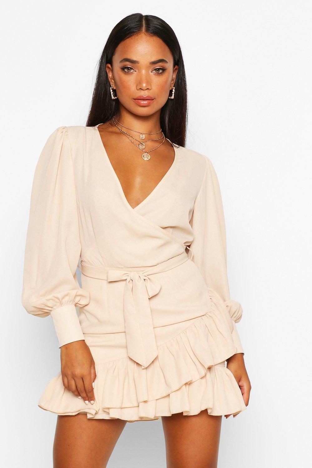 wrap frill hem dress