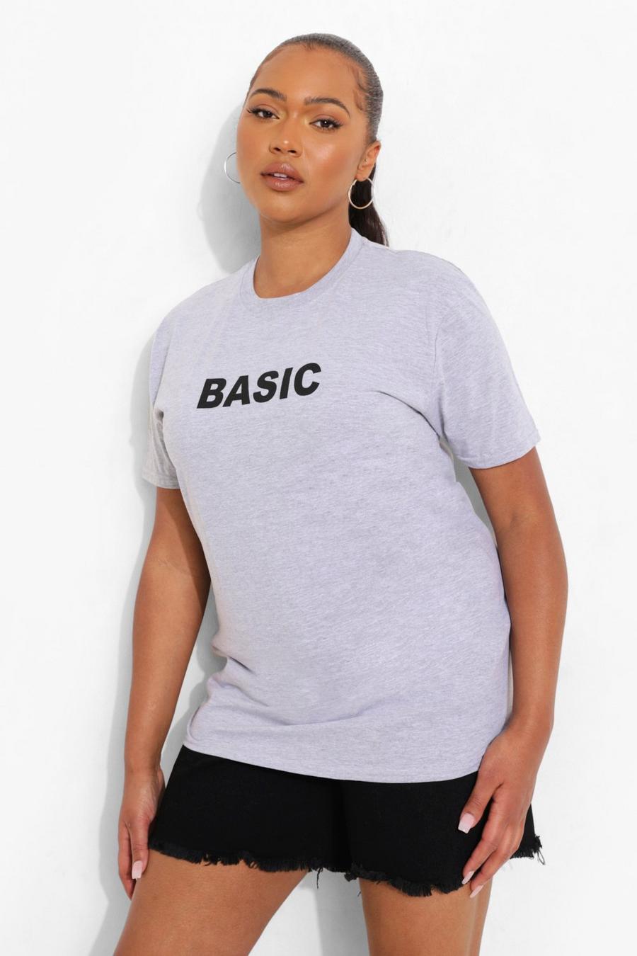 T-shirt Plus Size con scritta Basic, Grey image number 1
