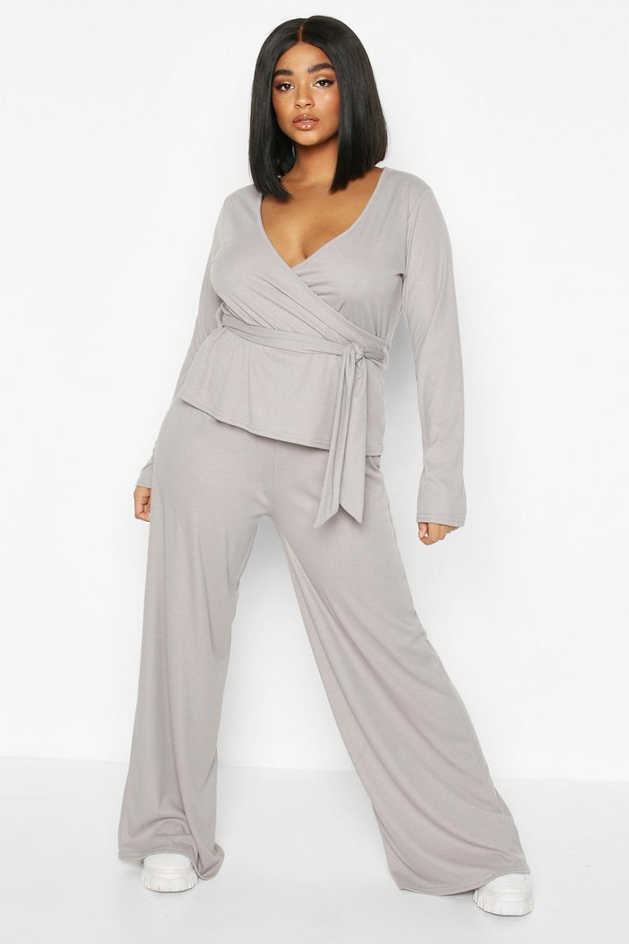 Plus Rib Wrap Tie Top + Trouser Co-Ord image number 1