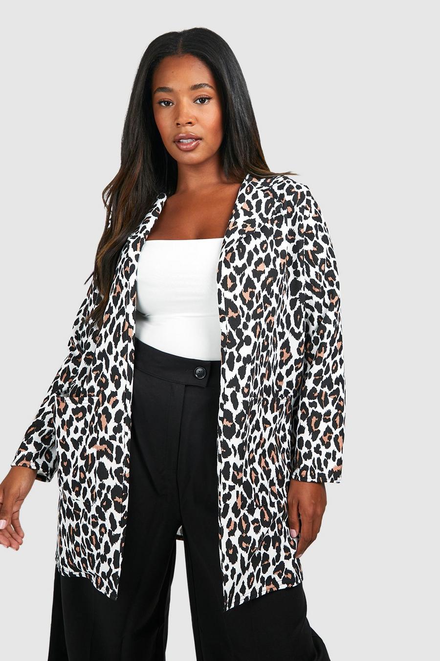 Tan marron Plus Leopard Print Duster Coat