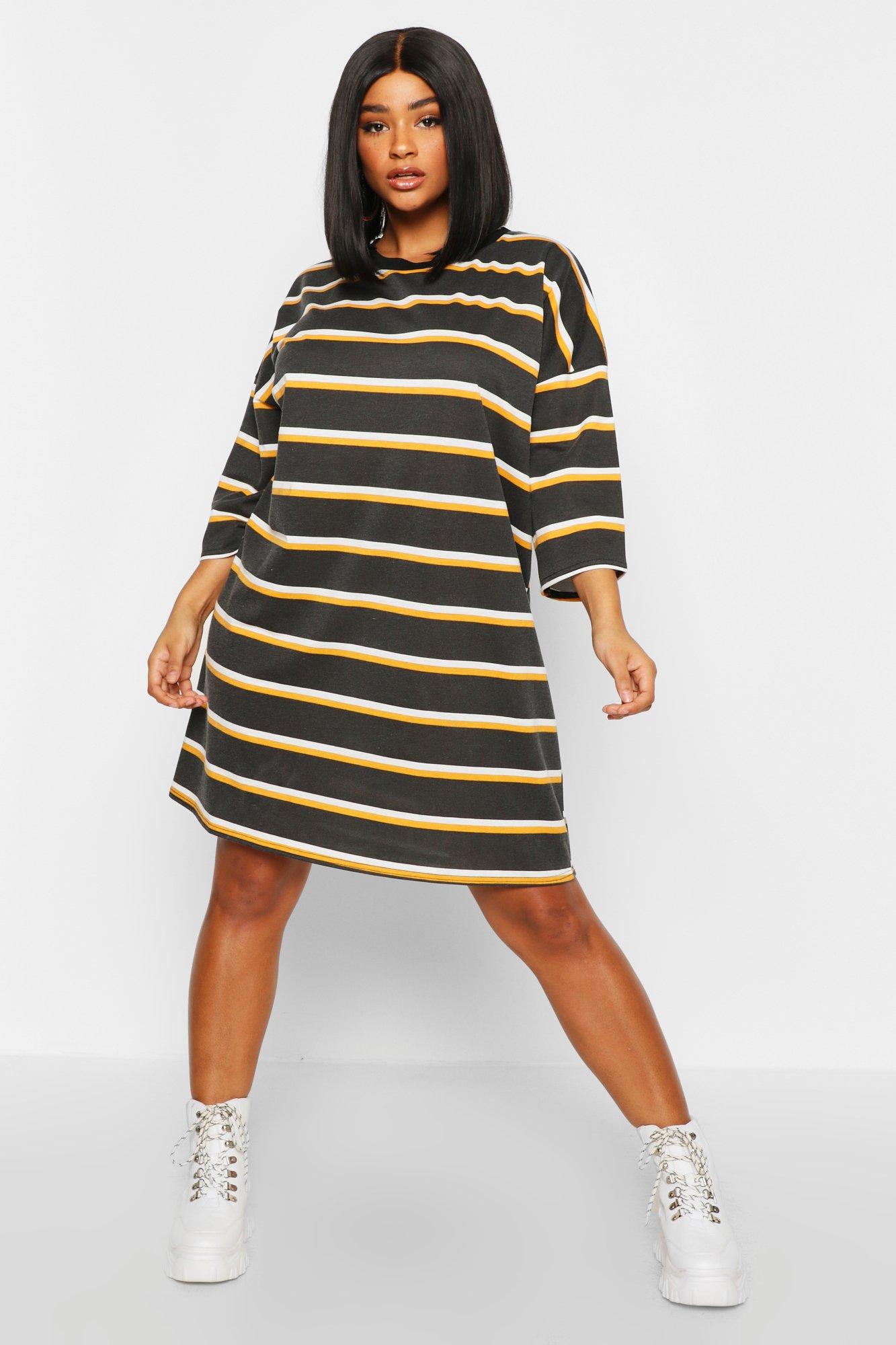 Yellow striped best sale t shirt dress