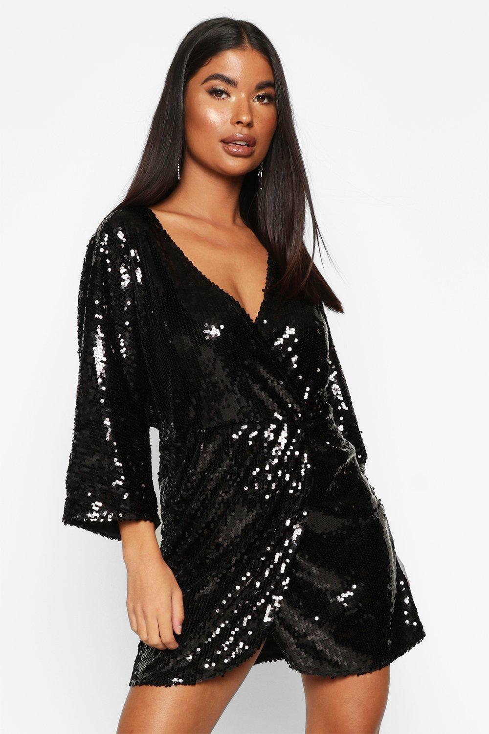 petite black sequin dress