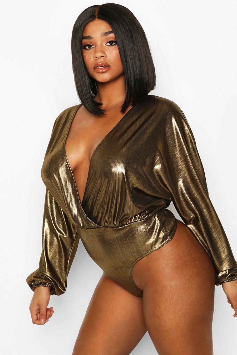 Gold Plus Metallic Wrap Longsleeve Bodysuit image number 1