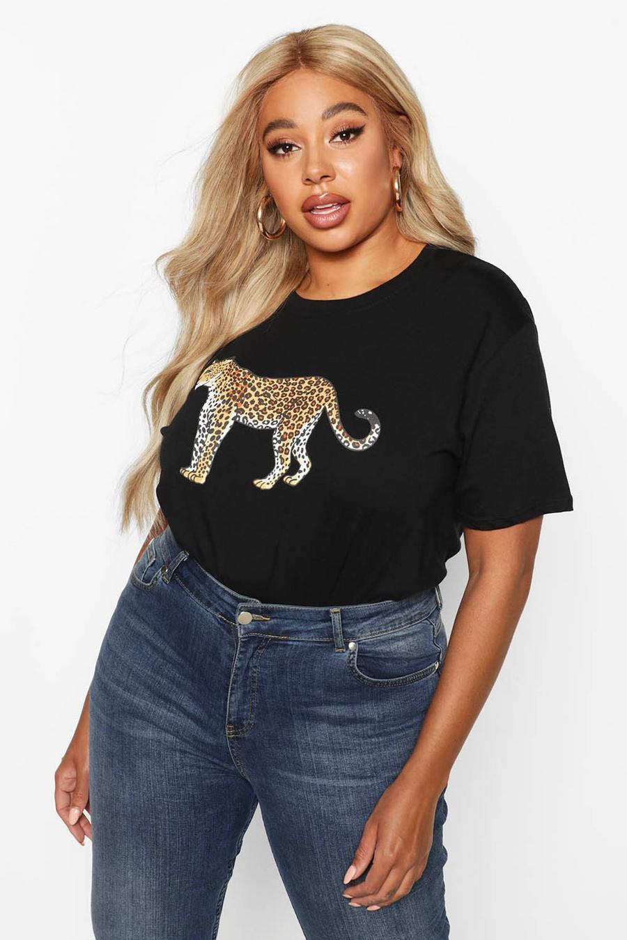 Plus - T-shirt med leopard image number 1