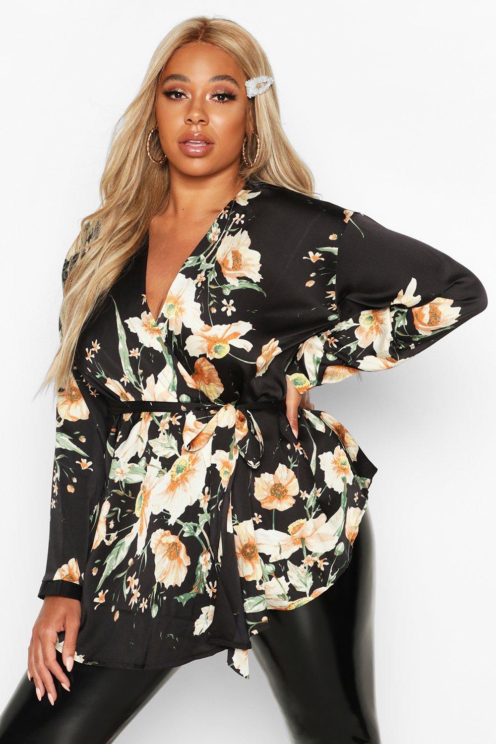 boohoo plus wrap top