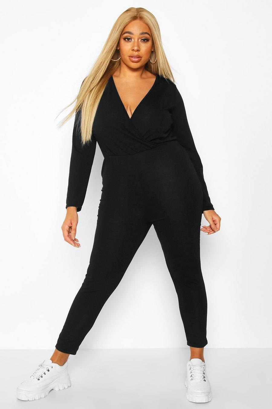 Black Plus - Långärmad jumpsuit i omlottmodell image number 1