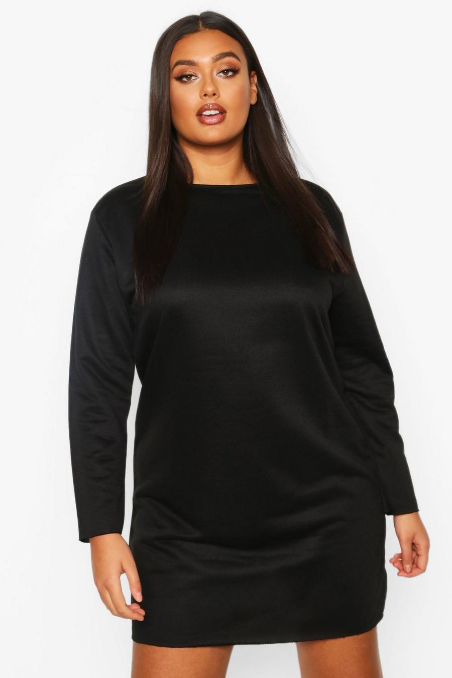 Black Plus Oversized Raw Hem Sweatshirt Dress image number 1
