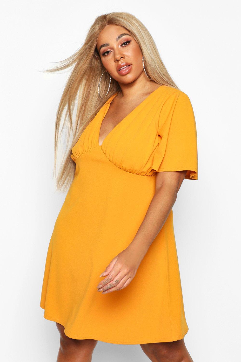 boohoo angel sleeve ruched mini dress