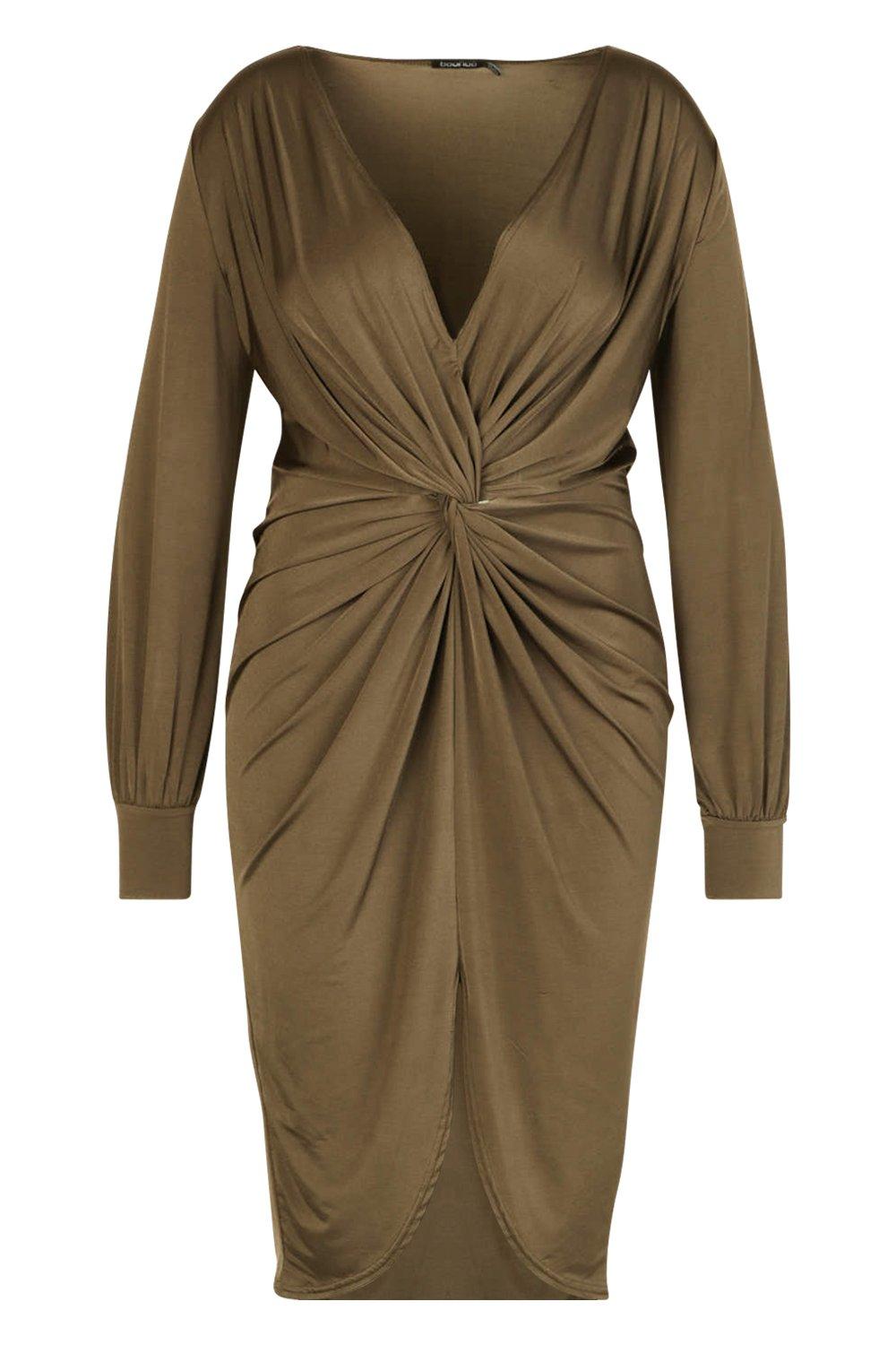 Front Twist Tube Dress in Khaki