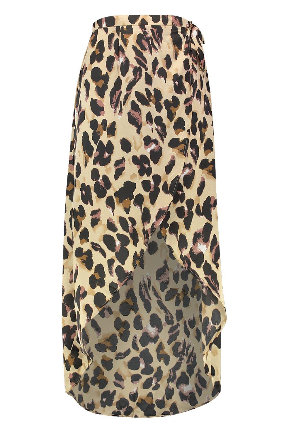 Plus Leopard Print Wrap Tie Waist Maxi Skirt