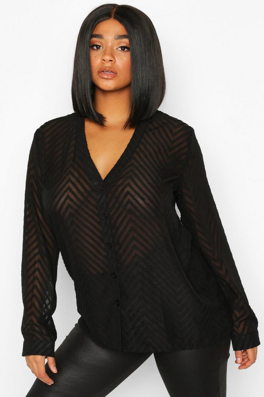 Plus Striped Sheer Button Through Blouse image number 1