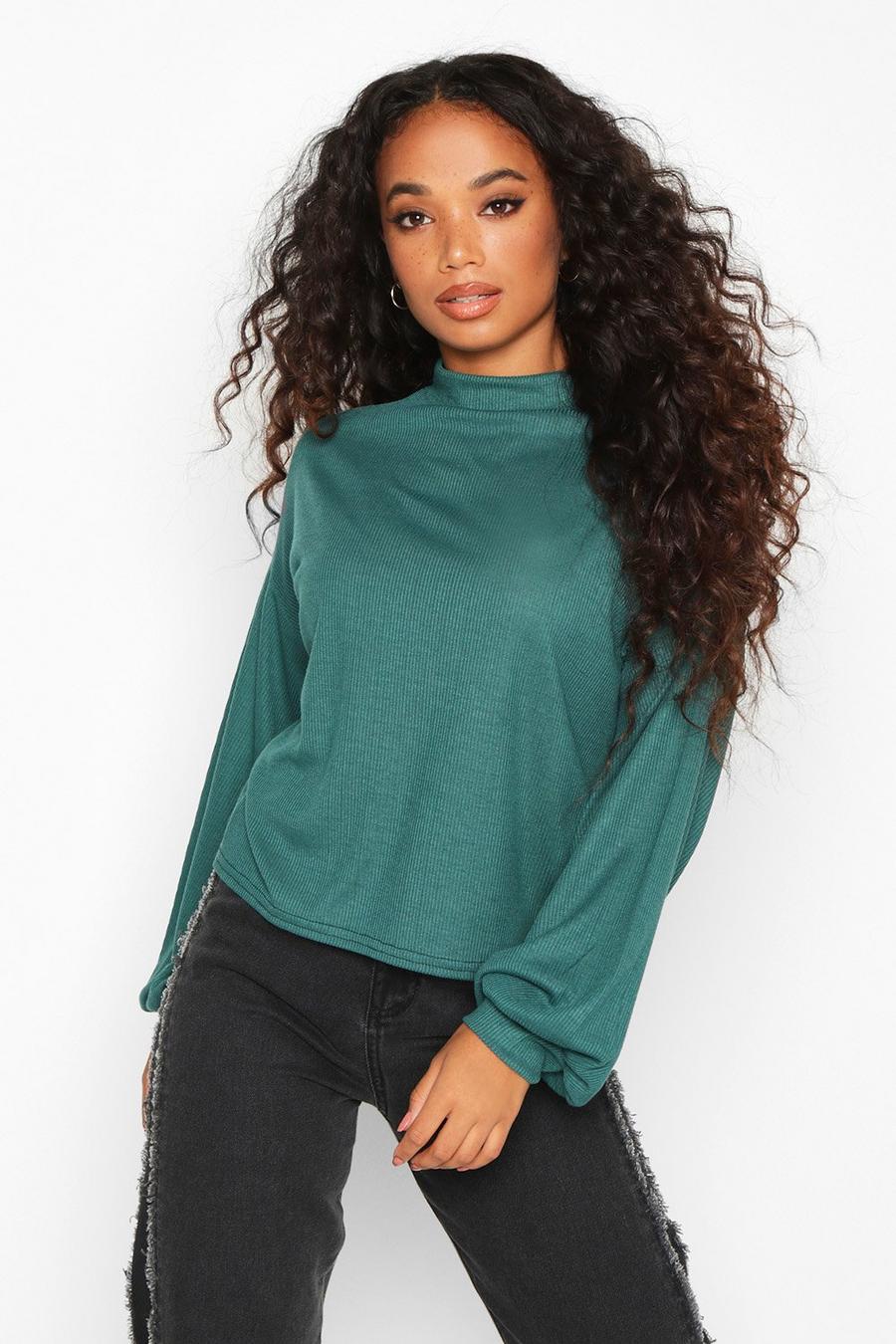 Petite Knitted Rib Extreme Volume Sleeve Top image number 1