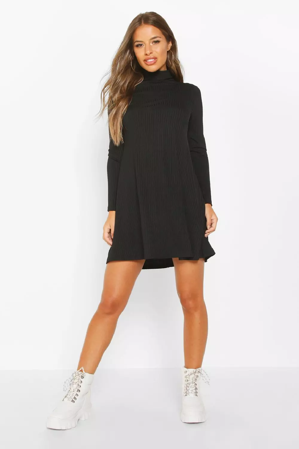 Petite black swing dress hotsell