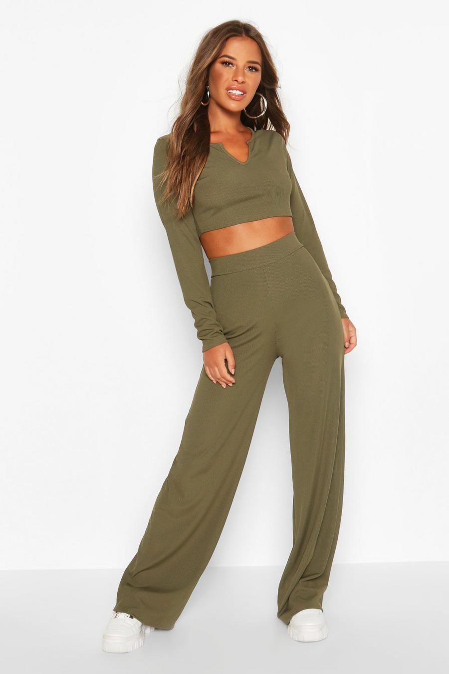 Petite Notch Neck Top & Wide Leg Pants Two-Piece image number 1