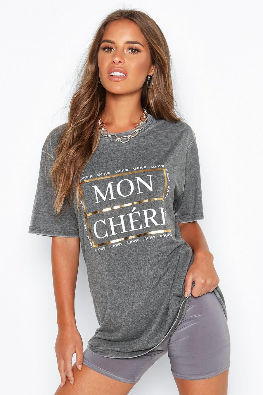 T-shirt Petite a lavaggio acido con scritta in francese image number 1