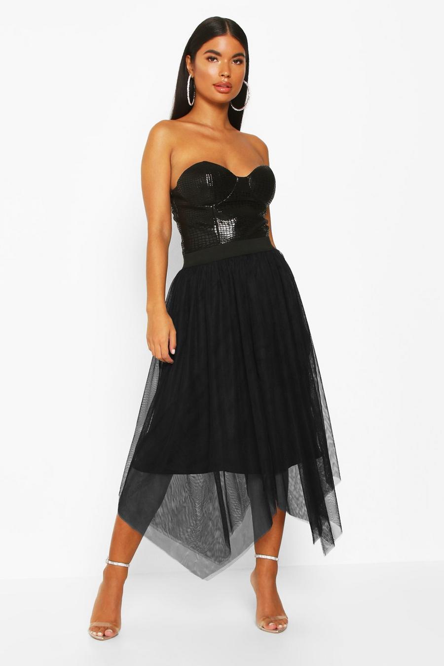 Gonna longuette Petite in tulle, Nero image number 1