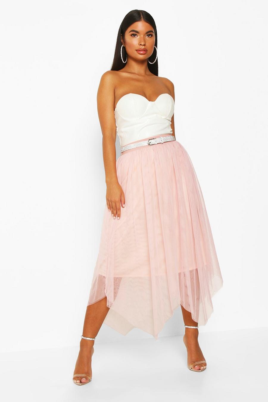Pink Petite Tulle Midi Skirt image number 1