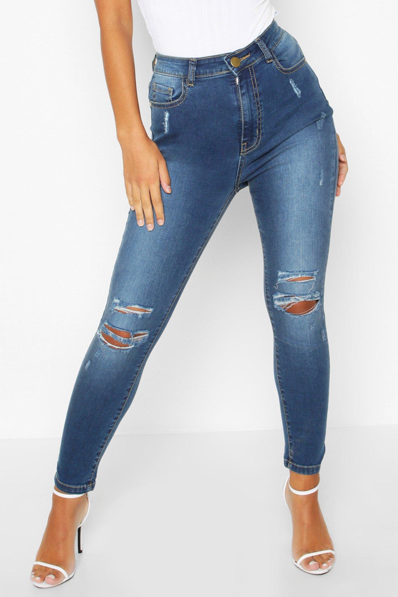 Mid Wash Distressed Skinny Jeans Mid Wash Distressed Skinny Jeans