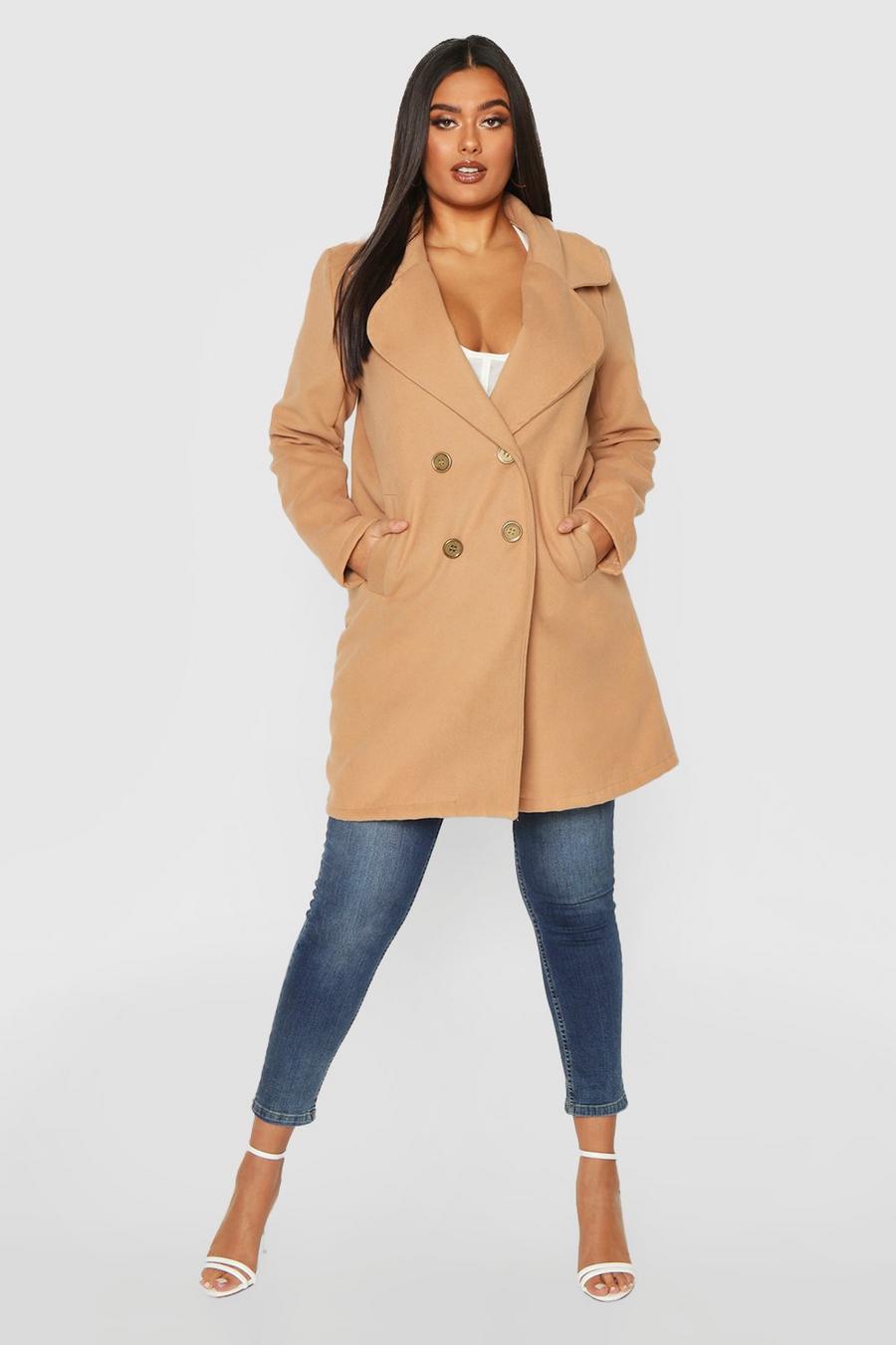 Camel Plus Double Breasted Button Wool Look Coat image number 1