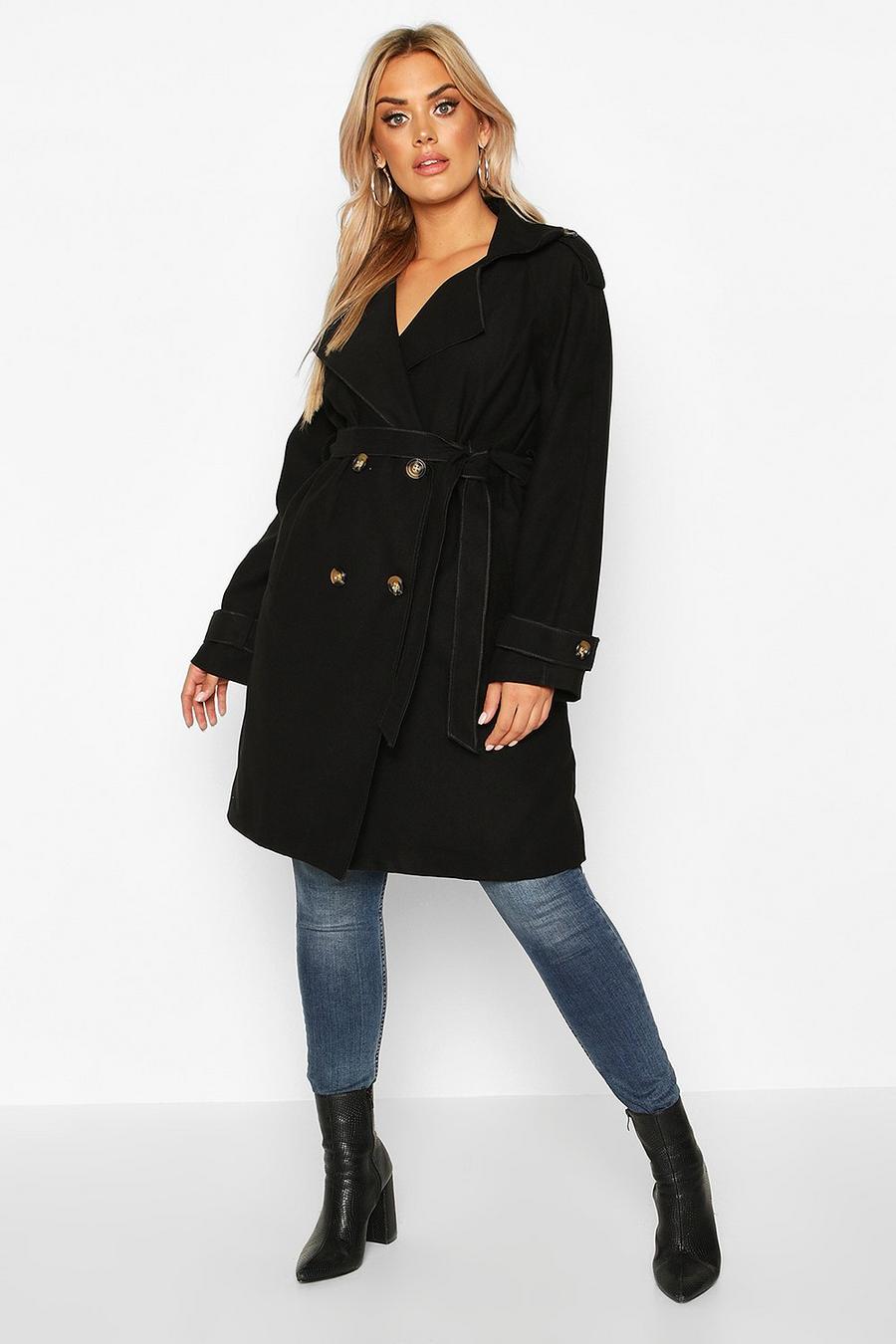 Plus Military Detail Wool Look Trench Coat image number 1
