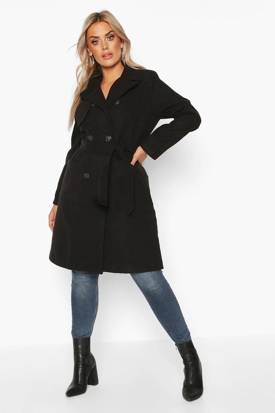 Plus Pocket Front Wool Look Trench Coat image number 1